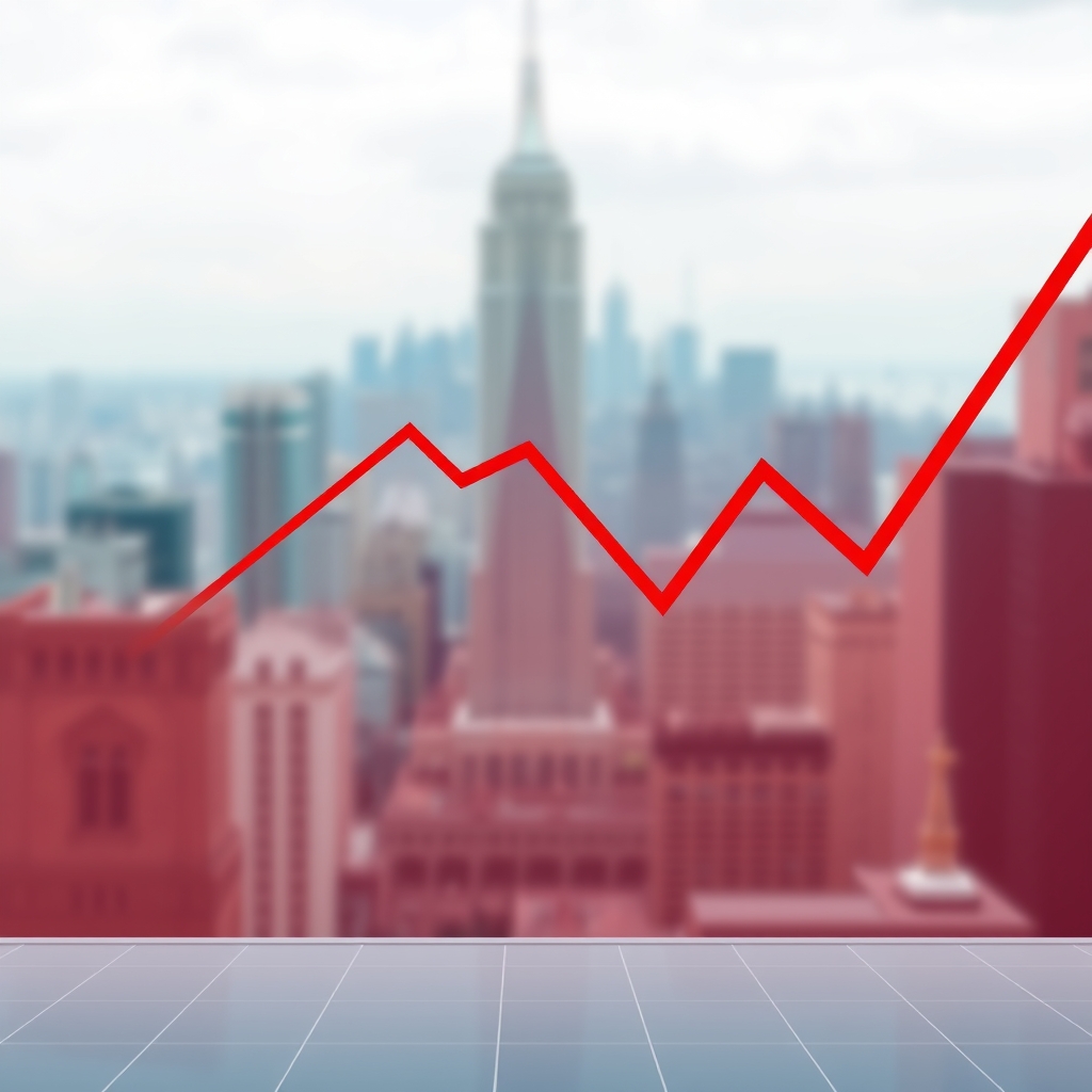 A downward trending stock market graph with a prominent Intel logo in the background, symbolizing a significant stock drop. The graph features red lines indicating losses and a blurred city skyline to represent the financial market environment.