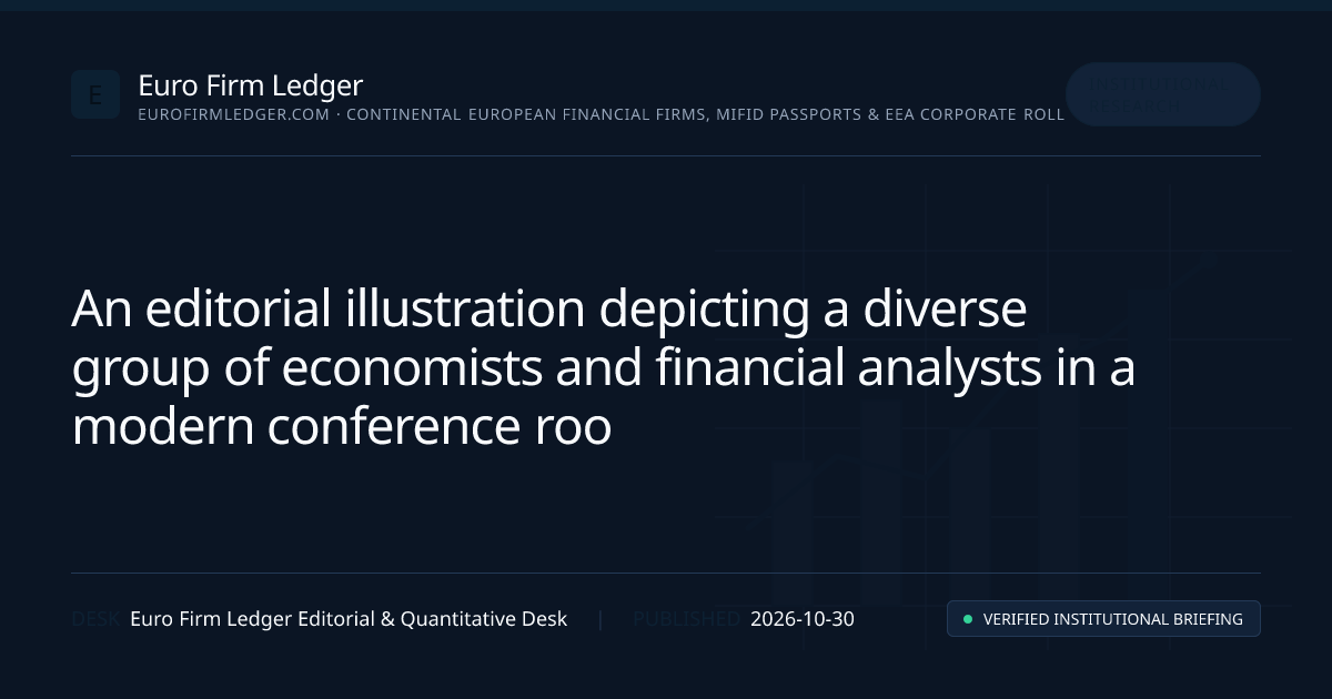 A professional setting with a diverse group of economists and financial analysts engaged in a discussion about labor market trends and inflation. The scene includes a large screen displaying economic graphs and charts, with individuals taking notes and analyzing data.